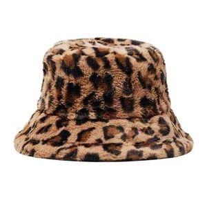 Girls Leopard Print Faux‎ Fur Bucket Hat Cute Warm Winter 6-10 yrs